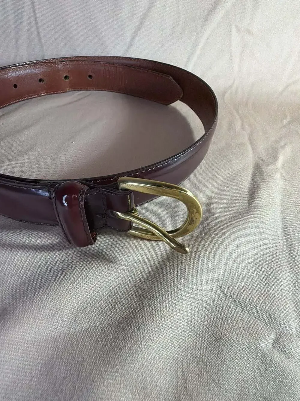 Coach Burgundy Patent Leather Belt with Brass Buckle